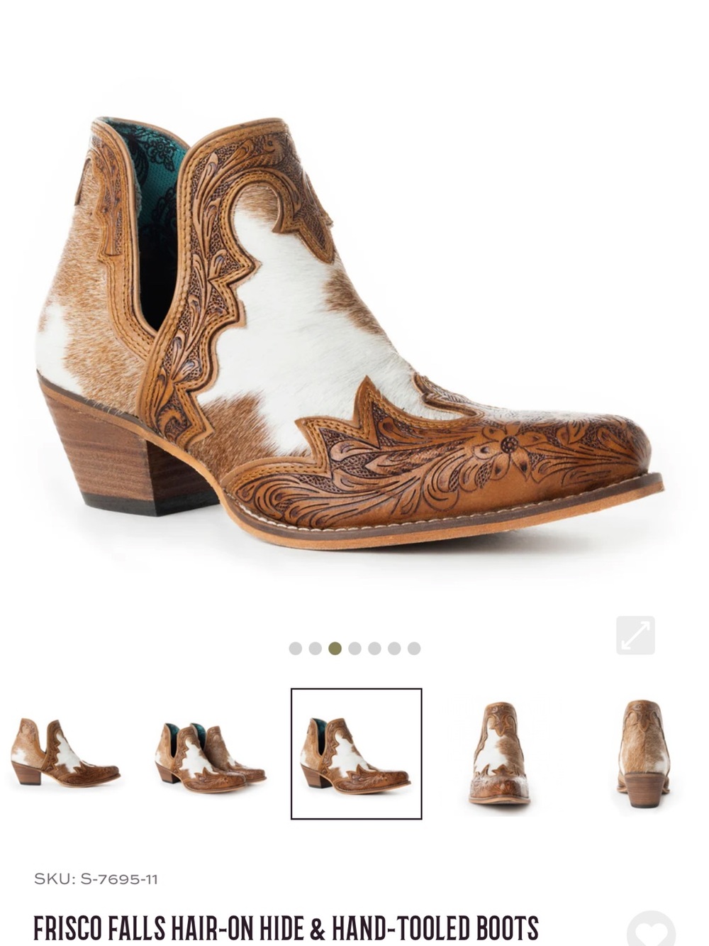 Myra Boots Hand-Tooled Ankle Boots - Brown & White size 11